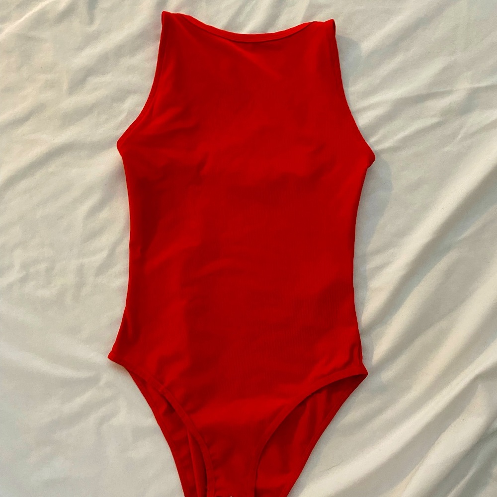 Topshop open back red Bodysuit